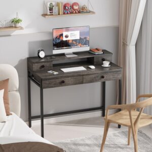 Elephance Small Computer Desk with Monitor Stand 39.37" Home Office Desk with 4 Drawers Study Writing Desk Gaming Table for Small Space