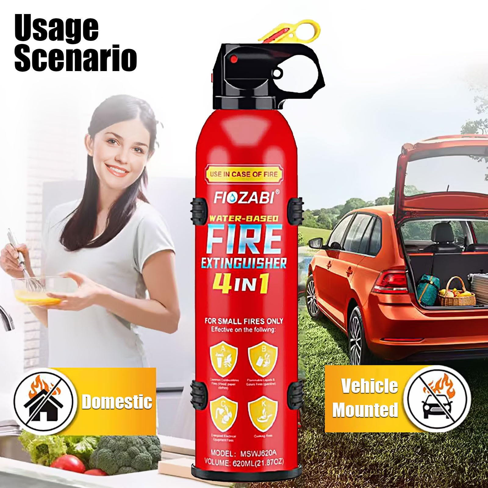 FIOZABI Portable Fire Extinguisher Spray With Bracket Can Prevent Re-Ignition,Best Suitable for The House/Car/Truck/Boat/Kitchen/Home Fire Extinguishers Fire Type A/B/C/K 620ml (4 PACK)