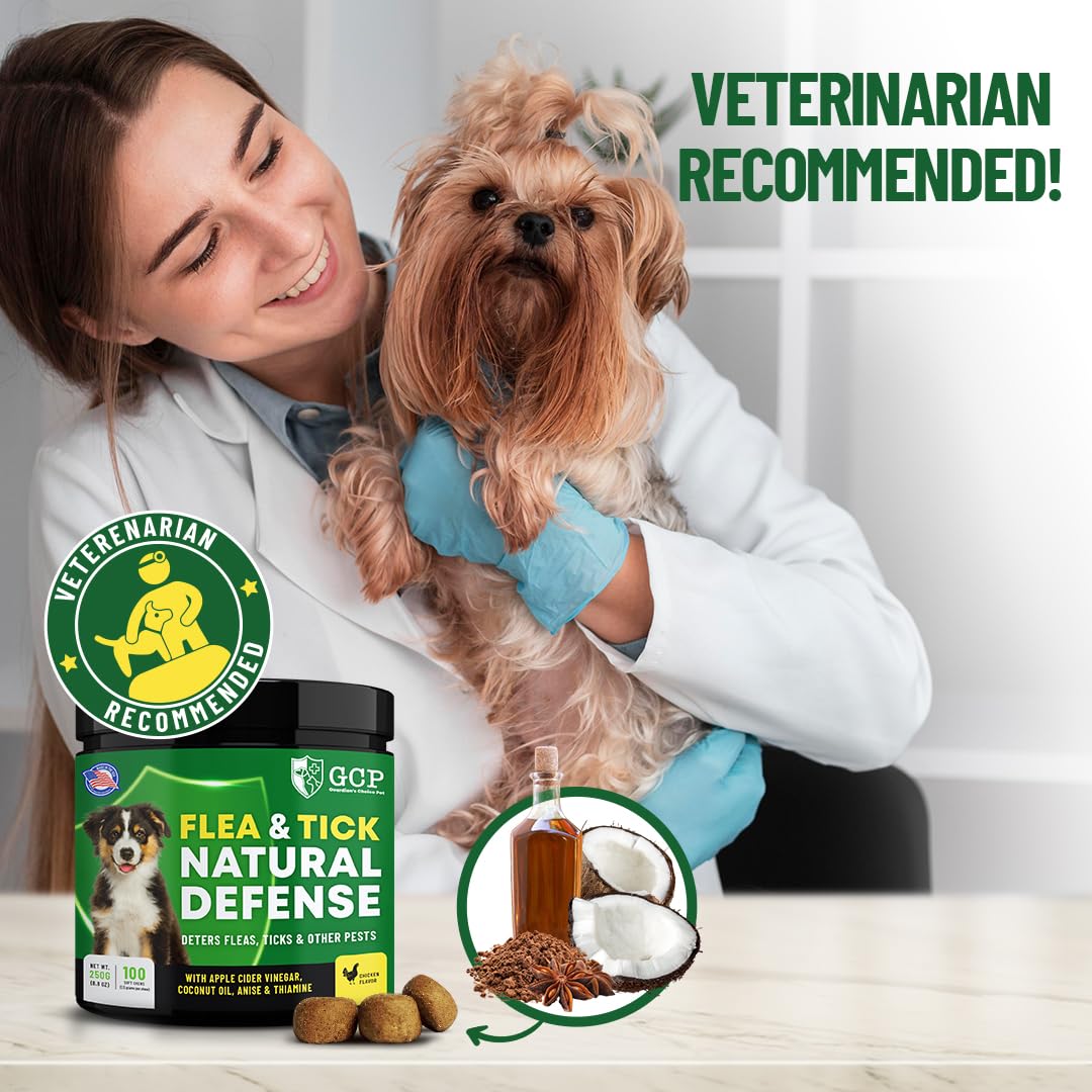 Flea and Tick for Dogs Chewable Pills - No Harsh Chemicals - 100 Chicken Flavored Treats - Guardian's Choice Pets Brand - Tasty Chews Dogs Love - Flea Pills for Dogs