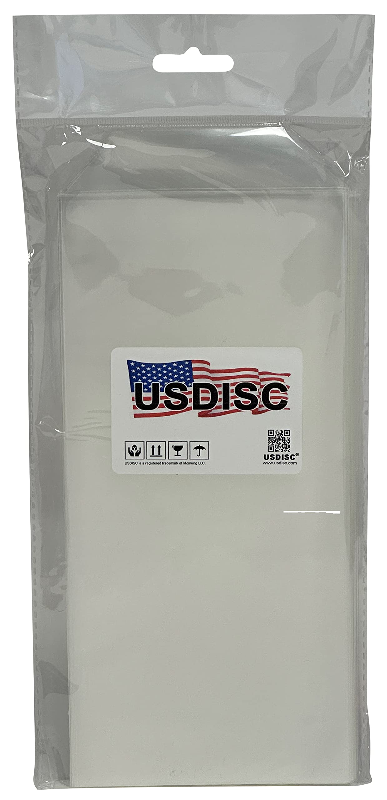 USDISC Storage Pockets 4.375 x 9.375, Flap, 4mil Slimline Die, Clear, Pack of 50