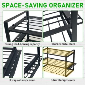 Socpuro Power Tool Organizer Wall Mounted, 3 Layers Heavy Duty Metal Tool Shelf, Garage Drill Tool Holder Utility Storage Rack for Handheld & Power Tools