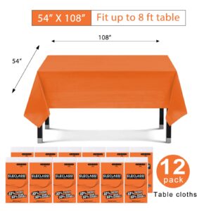 Eleclassi Orange 12 Pack Premium Plastic Table Cloth Disposable Tablecloth 54 x 108 Inch - Plastic Tablecloths for Rectangle Tables Up to 8 Feet - Halloween Tablecloth Plastic