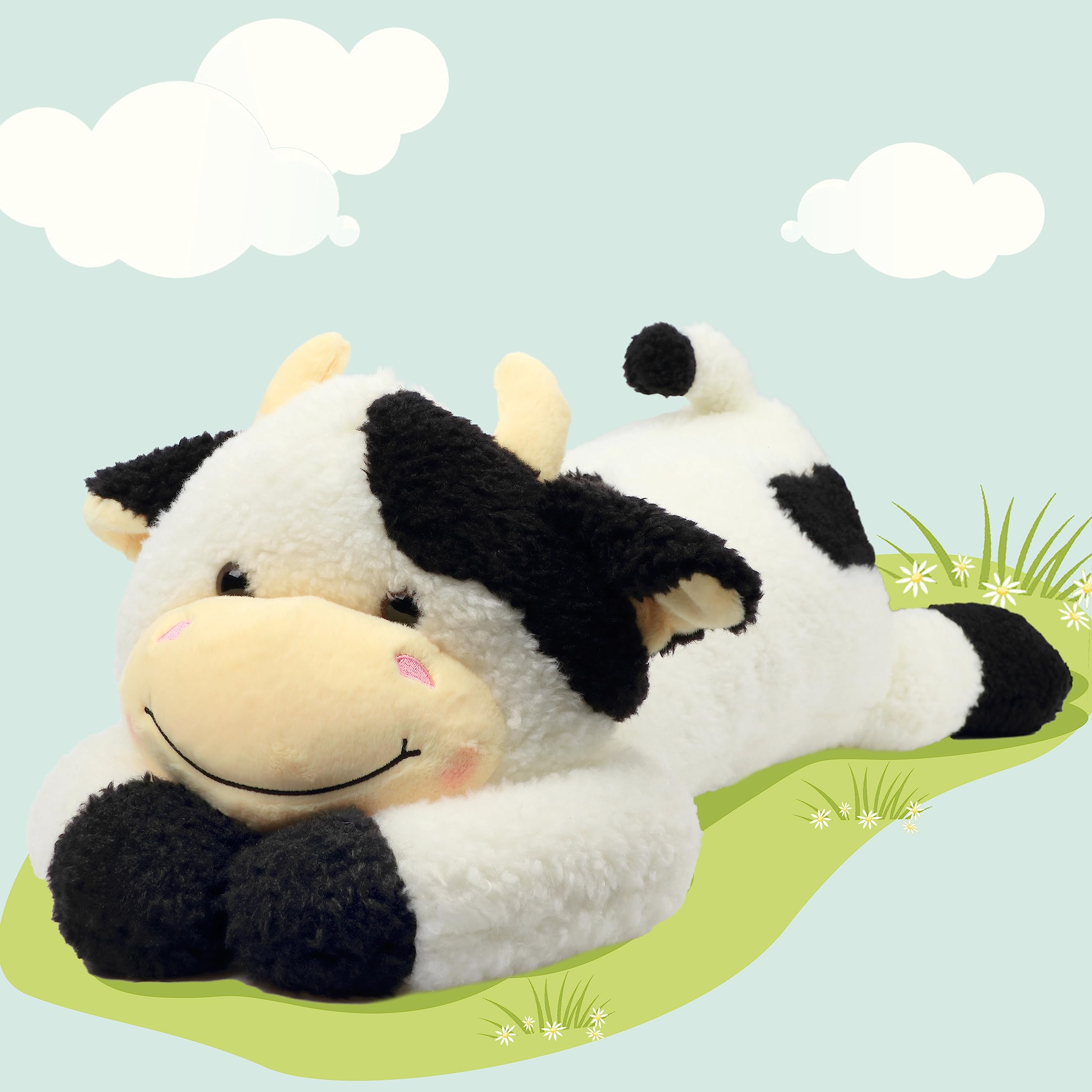 Easfan 36’’ Lying Cow Stuffed Animal Large Hugging Cow Plush Pillow Toy Soft Cute Cattle Doll Home Decoration Christmas Birthday Gifts for Kids Adults Boys Girls