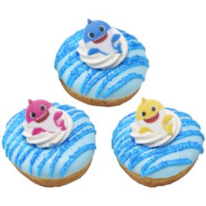 DecoPac Pinkfong Baby Shark 24 Cake Toppers - Blue, Pink, Yellow Cupcake Decorations for Birthday Celebrations