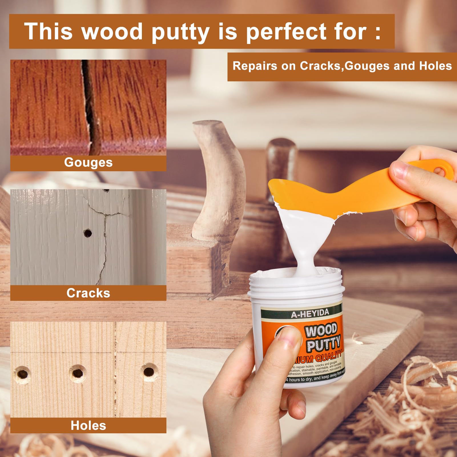 Wood Filler, Wood Putty - Wood Filler Paintable, Stainable, Wood Repair Putty for Wood Cracks and Holes on any Wooden Floor Furniture, Hardwood Scratch Repair Kit - 9.87 Ounce White Wood Filler