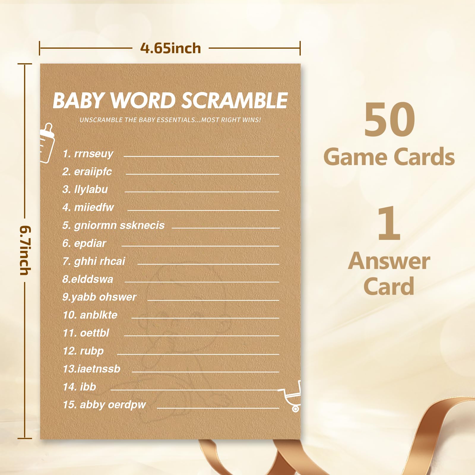 GAMSUNSTAR Baby Shower Games-Baby Shower Word Scramble Game,50 Cards for Each Game(with Answer),Thick Paper,Hilarious,Funniest Baby Shower Games Ever