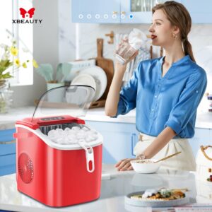 Xbeauty Countertop Ice Maker Machine 6-Minute Fast Bullet Ice Simple Handle Automatic Cleaning Suitable for Household Small Student Dormitory and Bar Party - Red