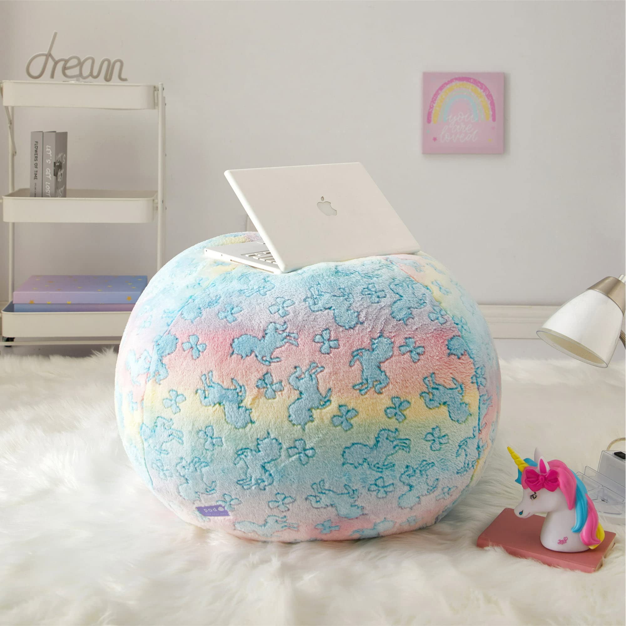 Idea Nuova Nickelodeon JoJo Siwa Embossed Faux Fur Round Bean Bag Chair for Kids,24"x24"x18"