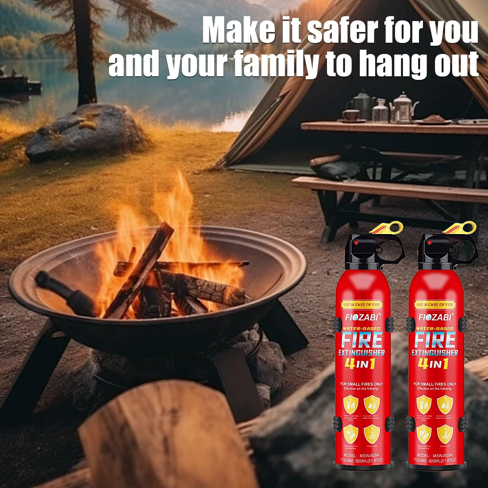 FIOZABI Portable Fire Extinguisher Spray With Bracket Can Prevent Re-Ignition,Best Suitable for The House/Car/Truck/Boat/Kitchen/Home Fire Extinguishers Fire Type A/B/C/K 620ml (4 PACK)