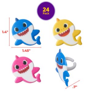 DecoPac Pinkfong Baby Shark 24 Cake Toppers - Blue, Pink, Yellow Cupcake Decorations for Birthday Celebrations