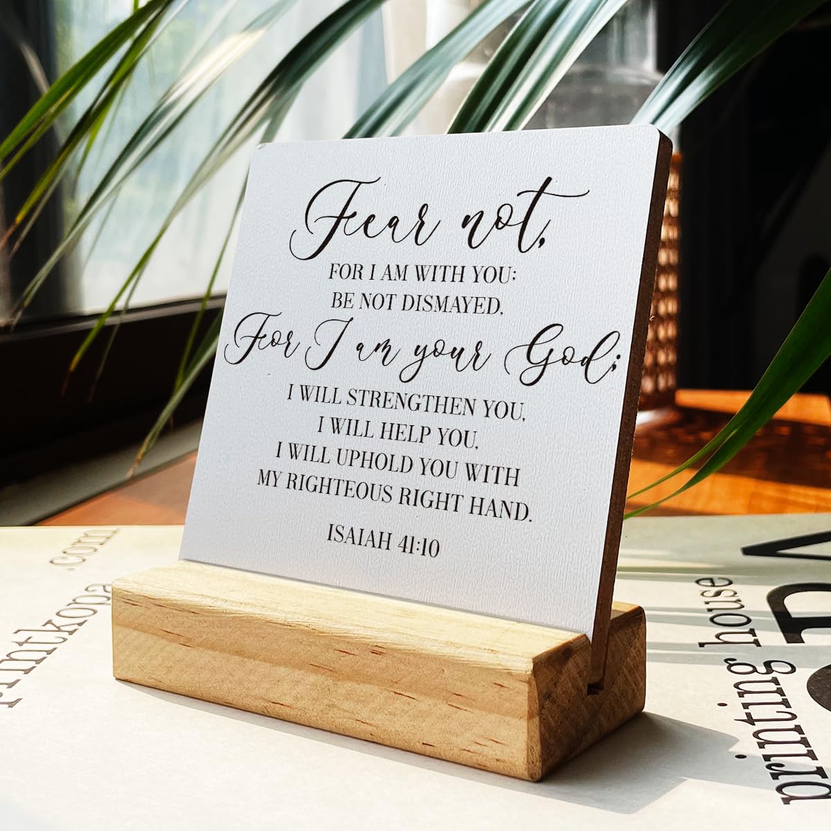 Country Fear Not for I am with You Bible Verses Wooden Plaque Sign Desk Decor Rustic Motivational Isaiah 41:10 Christian Desk Sign Decor for Home Office 4 x 4 Inches