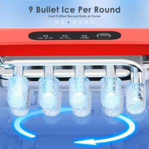 Xbeauty Countertop Ice Maker Machine 6-Minute Fast Bullet Ice Simple Handle Automatic Cleaning Suitable for Household Small Student Dormitory and Bar Party - Red