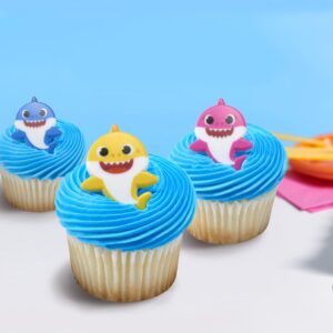 DecoPac Pinkfong Baby Shark 24 Cake Toppers - Blue, Pink, Yellow Cupcake Decorations for Birthday Celebrations