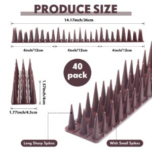 Geetery 40 Pack Bird Spikes, Bird Spikes for Outside Squirrel Pigeon Spikes Bird Spikes for Cat Animal Outside Plastic Fence Spikes for Garden Wall Railing Roof (Brown)