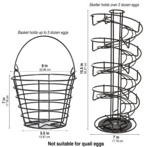 WOODLAND ACRES Rotating Spiral Egg Dispensing Rack, Egg Skelter, Countertop egg storage & display. INCLUDES Matching Egg Collecting Basket