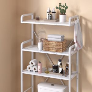 Huhote Over The Toilet Storage Rack with 3-Tier Bathroom Shelves, Space Saver Toilet Shelf, Bathroom Storage Organizer with Hooks for Over Toilet Storage and Bathroom Shelf (White Faux Marble)