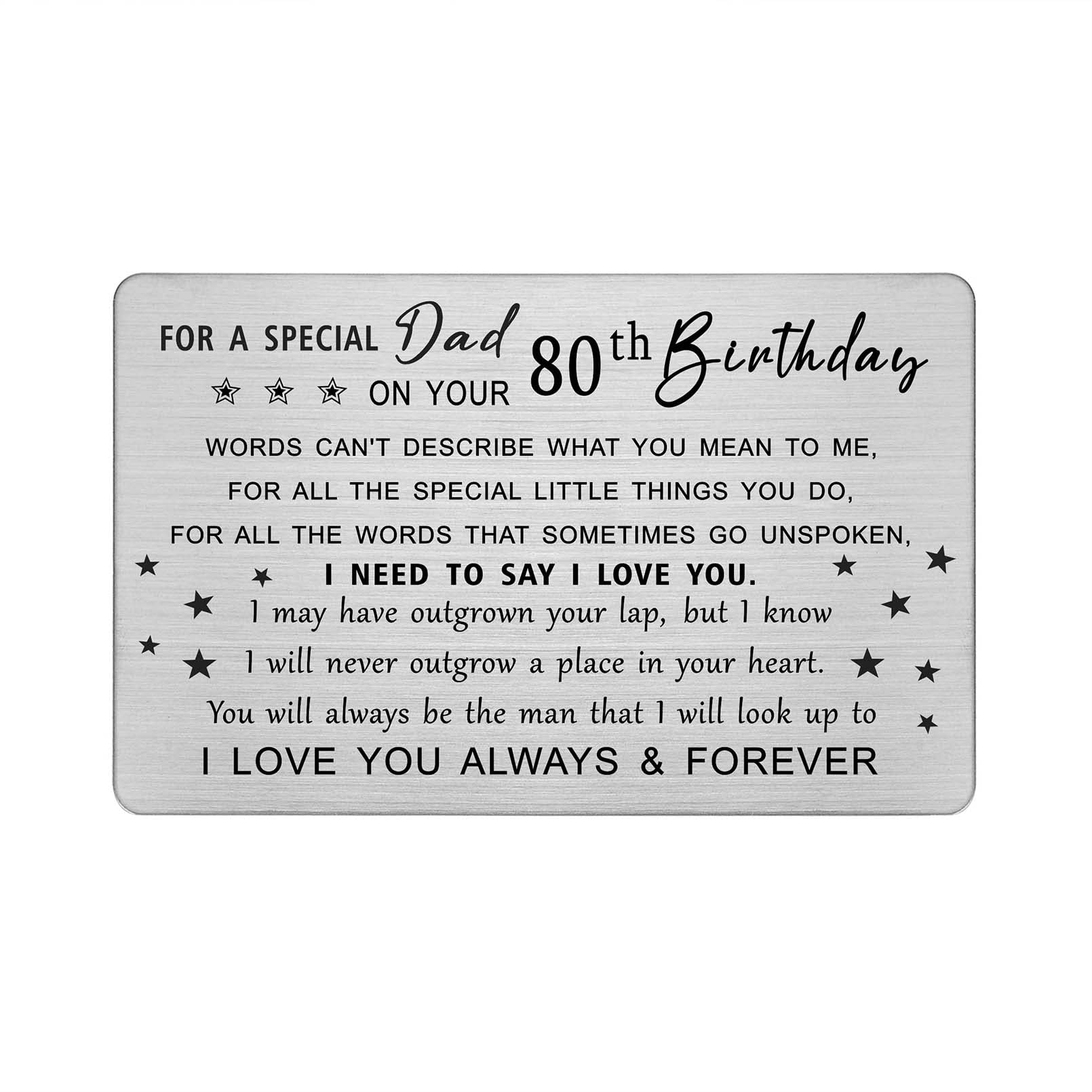 DEGASKEN Dad 80th Birthday Card - Happy 80 Year Old Bday Dad Gifts - Dad 80th Birthday Decorations for Men, Personalized Engraved Wallet Card