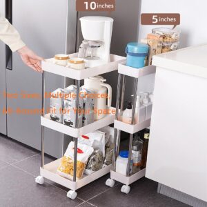 LYZOLICS 3-Tier Slim Storage Cart Mobile Shelving Unit Organizer Slide Out Storage Rolling Utility Cart Stainless Steels Tower Rack for Kitchen Bathroom Laundry Narrow Places (Transparent, 10.23inch)