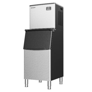 euhomy commercial ice maker machine 400lbs/24h, secop compressor&etl approval, industrial ice machine, 250lbs storage, ice ready in 8-15 min, stainless steel ice maker for bar/cafe/restaurant/business