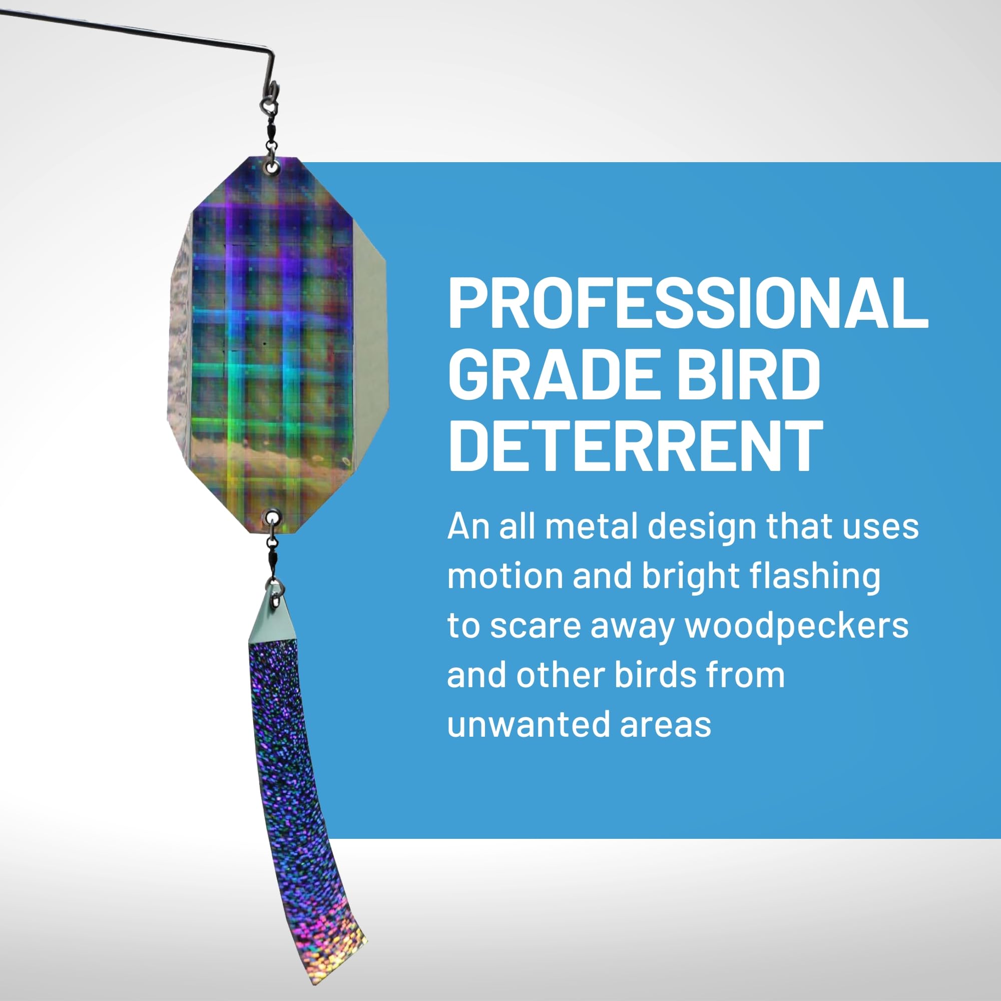 Bird Barrier The Intimidator - Professional Grade Bird Deterrent w/Wind-Twisting Scare Rods - Motion-Activated Woodpecker Deterrent w/Reflective Discs - Scare Device Keeps Birds from Building Nests