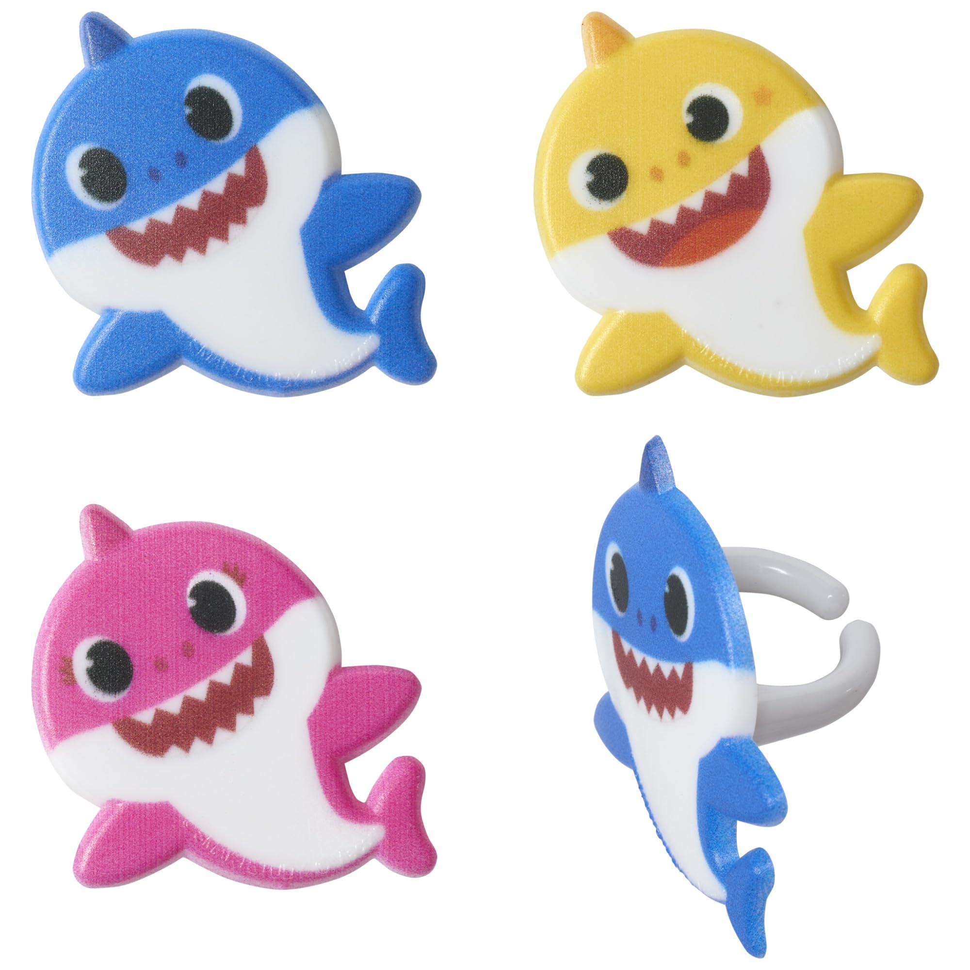 DecoPac Pinkfong Baby Shark 24 Cake Toppers - Blue, Pink, Yellow Cupcake Decorations for Birthday Celebrations