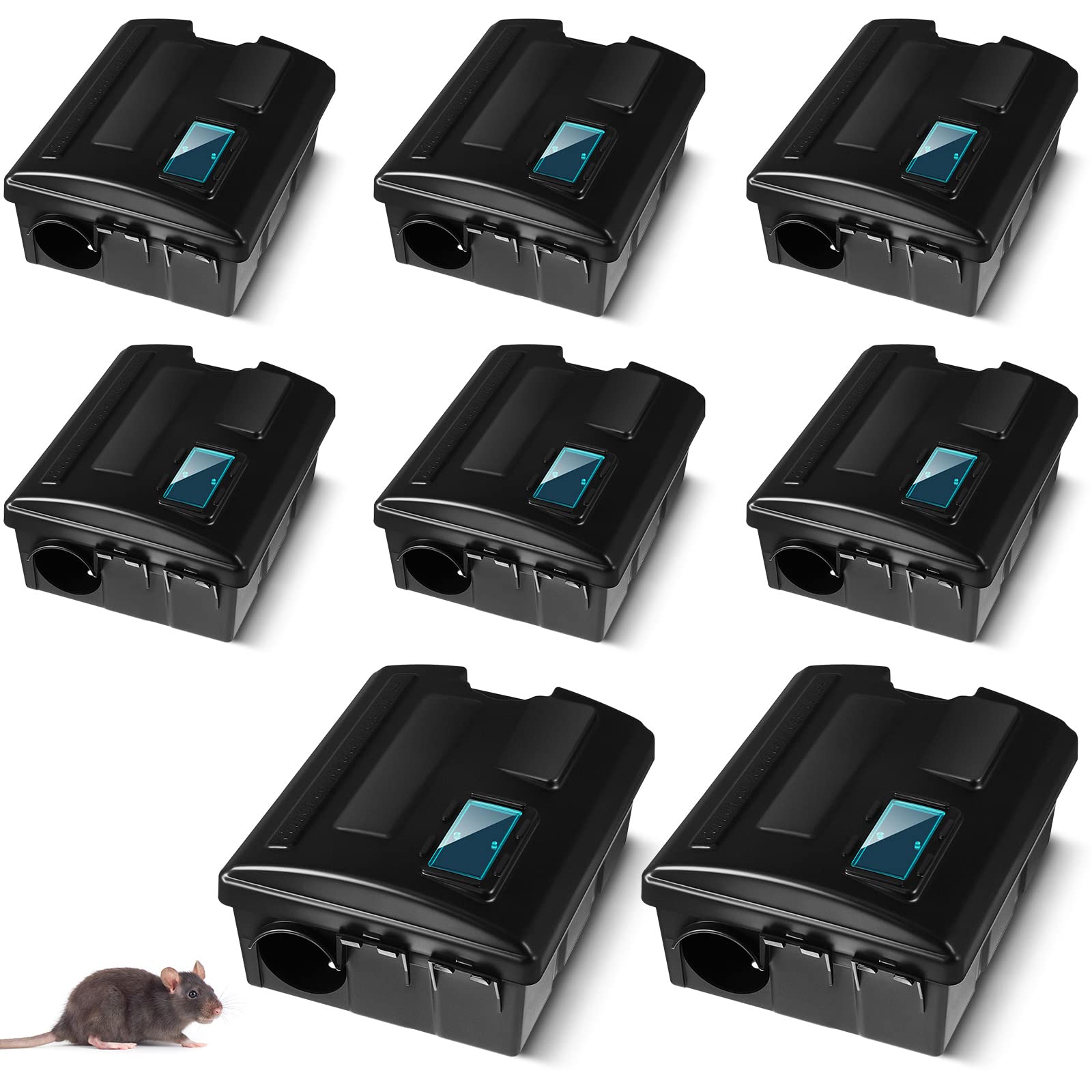 Qualirey 8 Pcs Rodent Bait Station with Key Rat Bait Station Traps Reusable Mouse Traps Smart Tamper Proof Cage House Heavy Duty Bait Boxes for Rodents Outdoor Rats Mice, Bait Not Included (Classic)