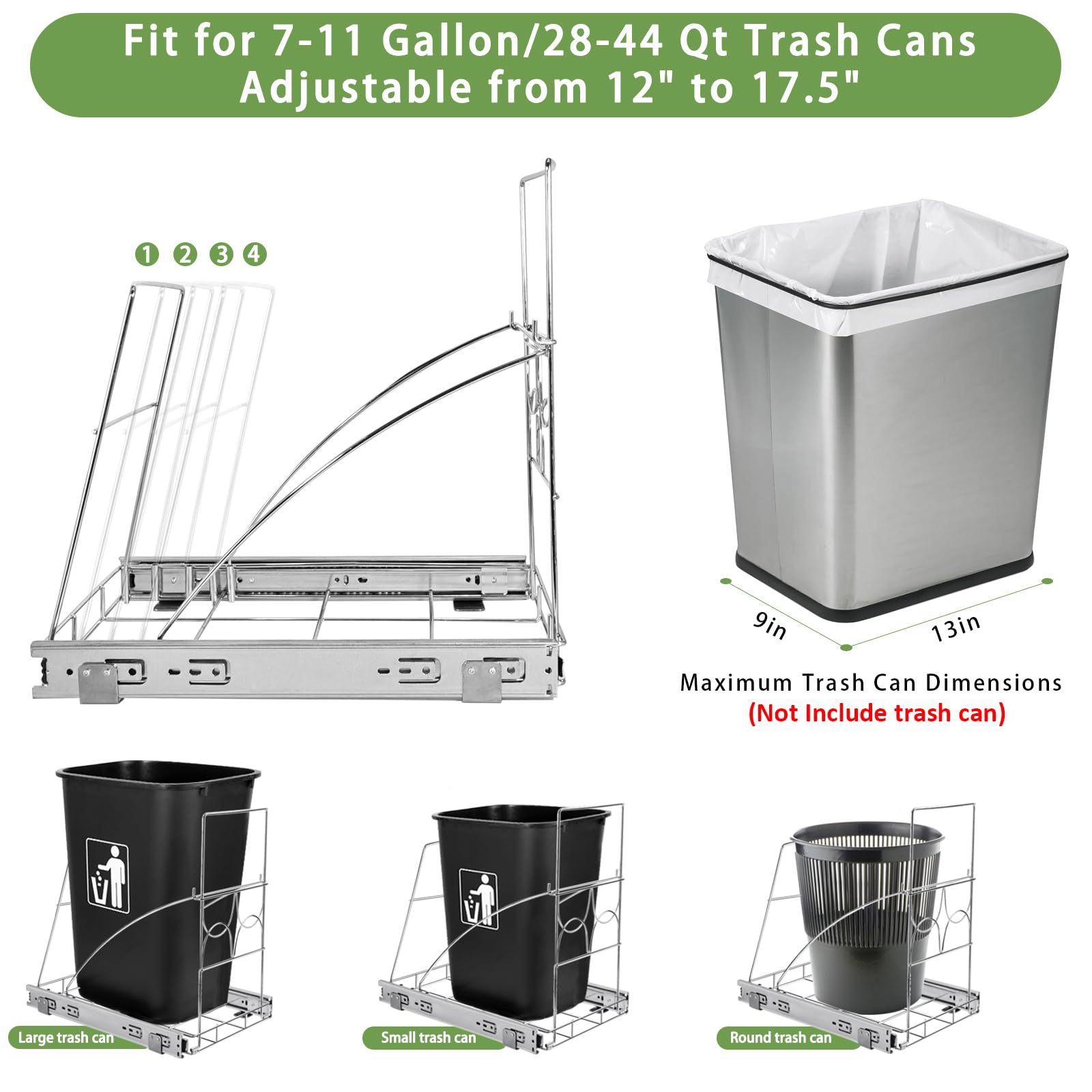 Haootadiy Pull Out Trash Can Under Cabinet, Under Sink Trash Can Sliding Under Mount Kitchen Trash Can for 7-11 Gallon/28-44 Qt Trash Cans (Trash Can Not Included)