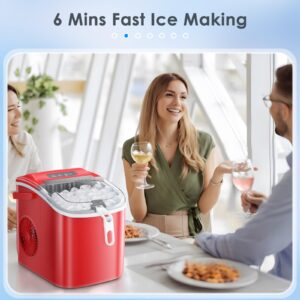 Xbeauty Countertop Ice Maker Machine 6-Minute Fast Bullet Ice Simple Handle Automatic Cleaning Suitable for Household Small Student Dormitory and Bar Party - Red