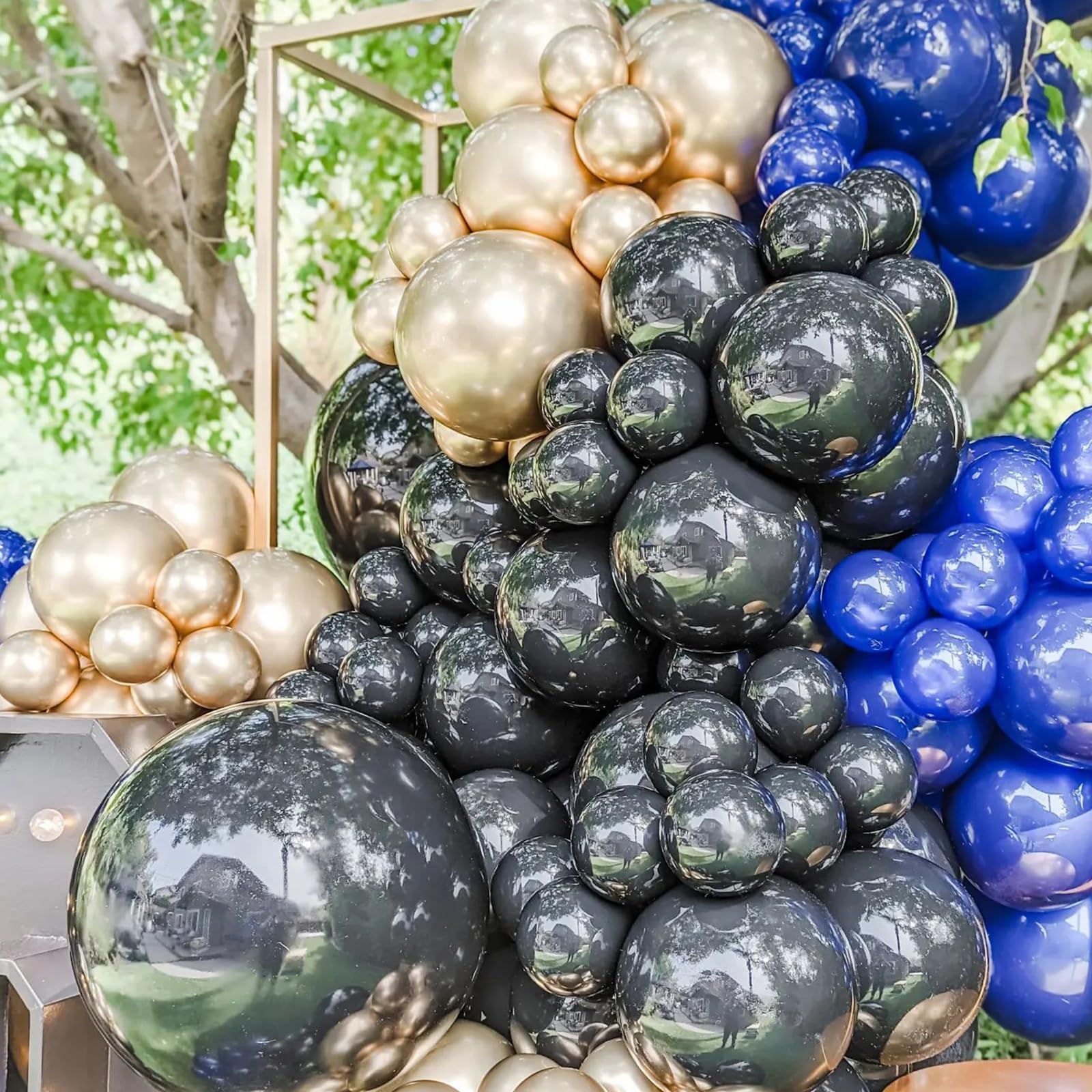 Black Blue Balloon Arch Kit, Black Blue Balloon Garland with Black Blue and Gold Latex Balloons, Black Blue Gold Balloon Arch Garland for Birthday, Baby Shower, Wedding, Anniversary Party Decorations