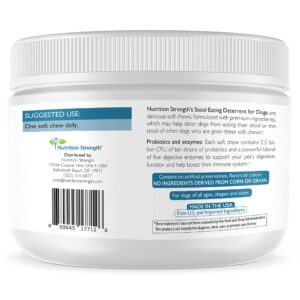 Nutrition Strength Coprophagia Stool Eating Deterrent for Dogs + Breath Aid, Extra Strength to Deter Dog Poop Eating, Probiotics & Digestive Enzymes for Gut Health & Immune Support, 30 Soft Chews