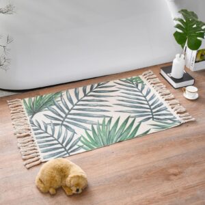 yrxrus christmas cotton rug, boho christmas area rug, rugs for aesthetic room decor, tassel bathroom rug, 24x35 inch for farmhouse party, runner, living, bedroom, entryway, green monstera