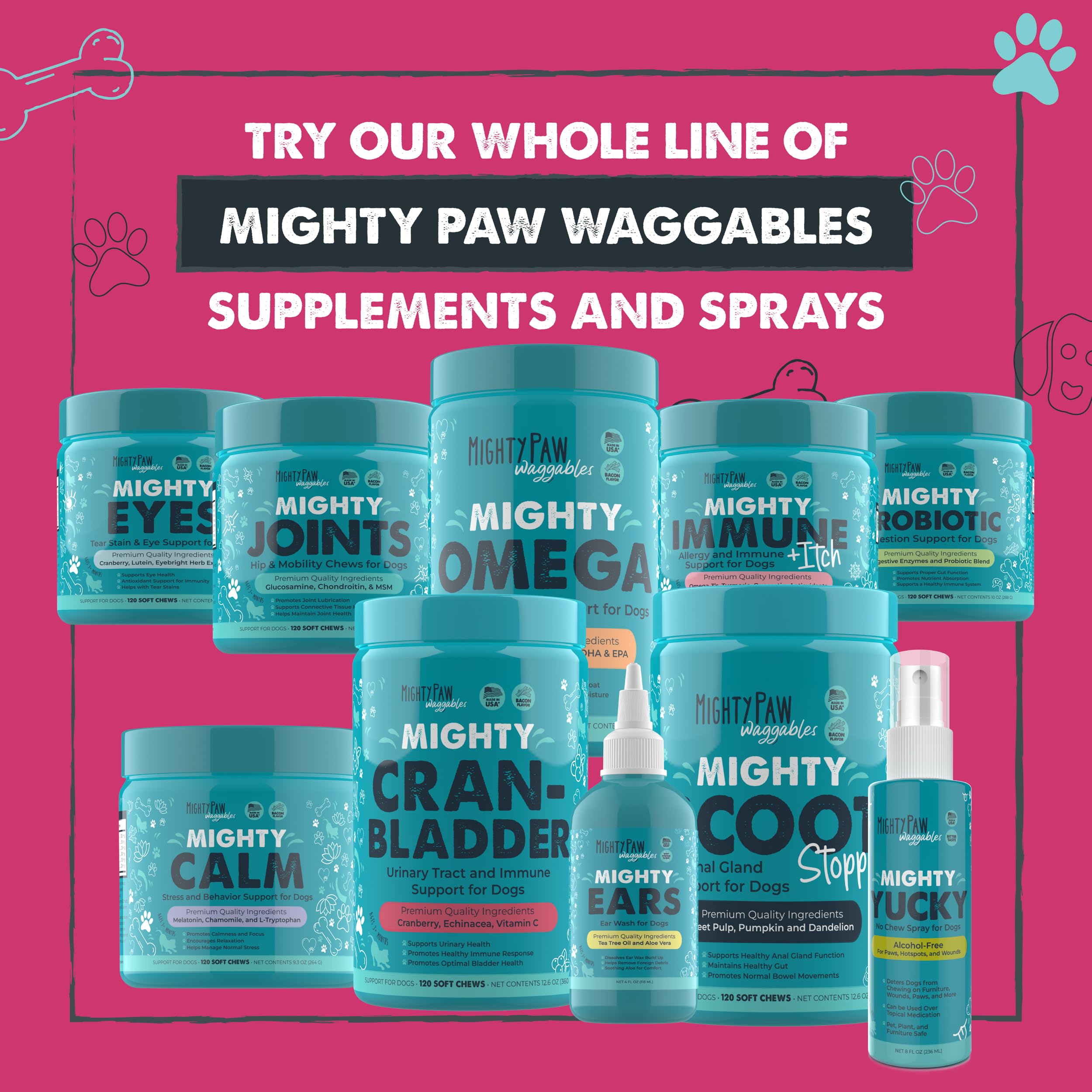 Mighty Paw Waggables Cran-Bladder (Made in The USA) | Cranberry Supplement for Dogs, Cranberry Chews for Urinary Tract Health. Kidney, & Bladder Support. Antioxidant Immune Health (120 Count)