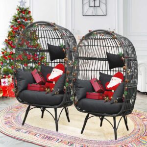 NICESOUL® 2Pcs Outdoor Wicker Furniture Set, PE Rattan Woven Lounge Stationary Egg Chairs with Legs, Boho Style Double Chair Loveseat Conversation Set of Two Inside Outside Indoor Patio Backyard Grey