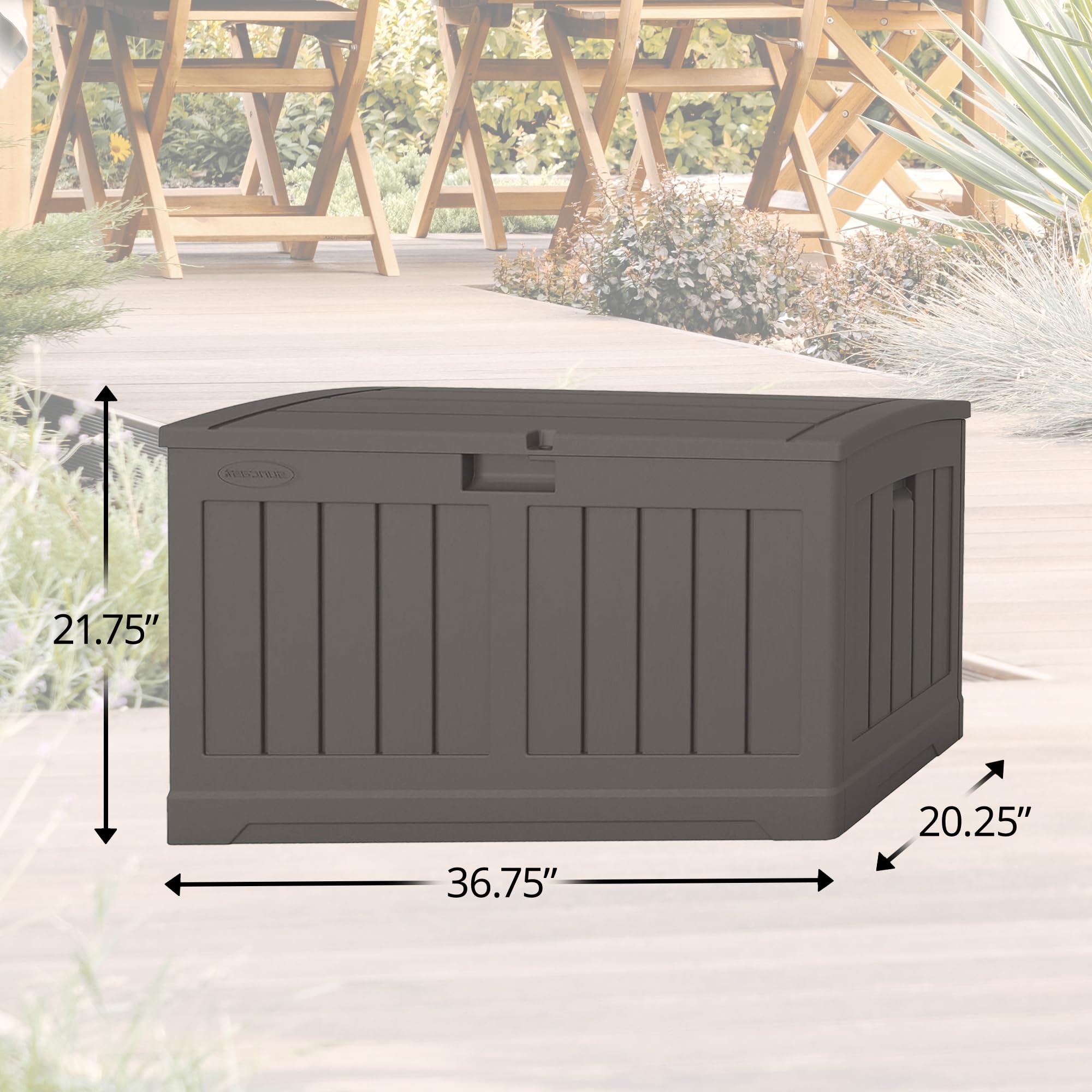 Suncast 50 Gallon Plastic Deck Box with Molded Lockable Feature and Weathertight Construction for Home, Patio, Lawn, and Garden Storage, Gray