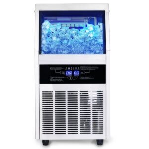 Zomagas Ice Maker, Commercial Ice Maker Machine 120-130LBS/24H with 28LBS Storage Bin, Freestanding/Under Counter Ice Machine for Home/Party/Bar/Restaurant,Include Water Filter, Scoop, Connection Hose