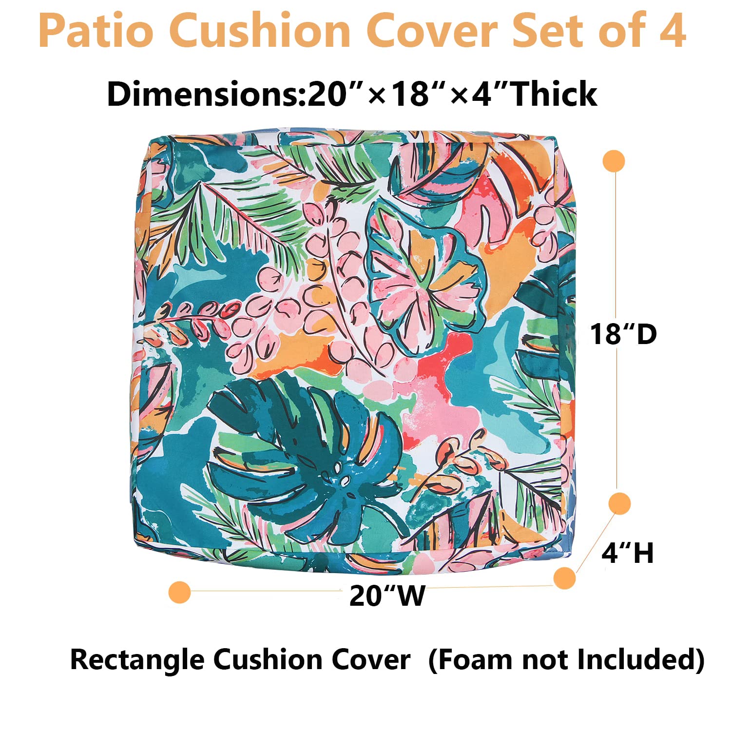 EHouseHome Patio Chair Seat Cushion Covers,Washable Slip Covers Replacement,Waterproof Outdoor Furniture Cushion Pillow Seat Cover for Couch,Garden,Sofa,20"×18"×4"(4 Covers Only,Tropical Leave)