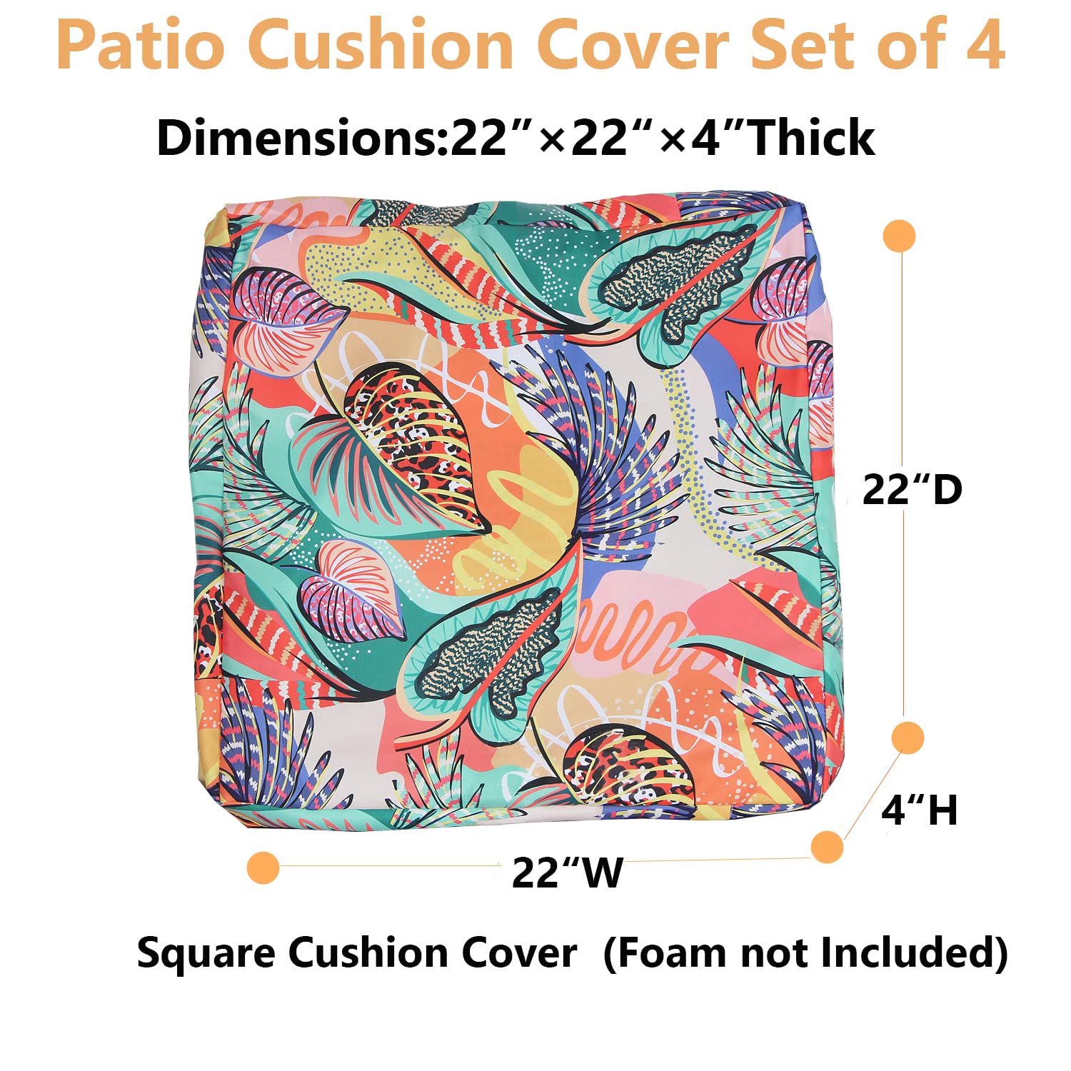 EHouseHome Patio Chair Seat Cushion Covers,Washable UV Resistant Slip Covers Replacement,Waterproof Outdoor Furniture Cushion Pillow Seat Cover for Couch,Garden,Sofa,22"×22"×4"(4 Covers Only,Monica)