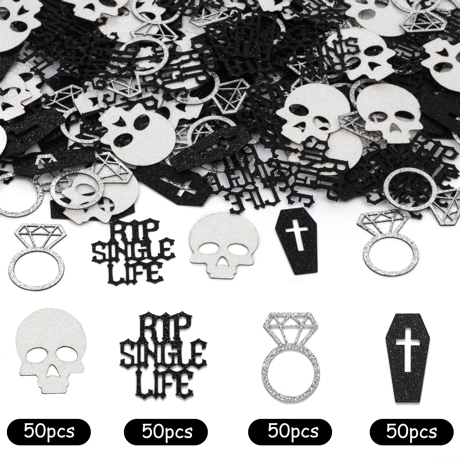 Gothic Bachelorette Party Decorations, Rip Single Life Confetti Glitter for Table Skull Coffin Paper Scatter for Bridal Shower Engagement Wedding Party Supplies