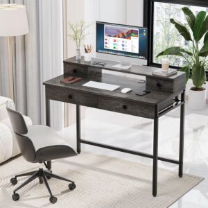 Elephance Small Computer Desk with Monitor Stand 39.37" Home Office Desk with 4 Drawers Study Writing Desk Gaming Table for Small Space