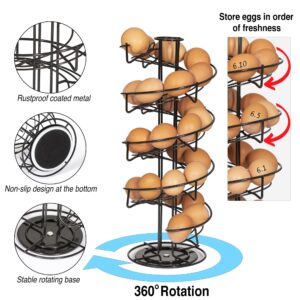 WOODLAND ACRES Rotating Spiral Egg Dispensing Rack, Egg Skelter, Countertop egg storage & display. INCLUDES Matching Egg Collecting Basket