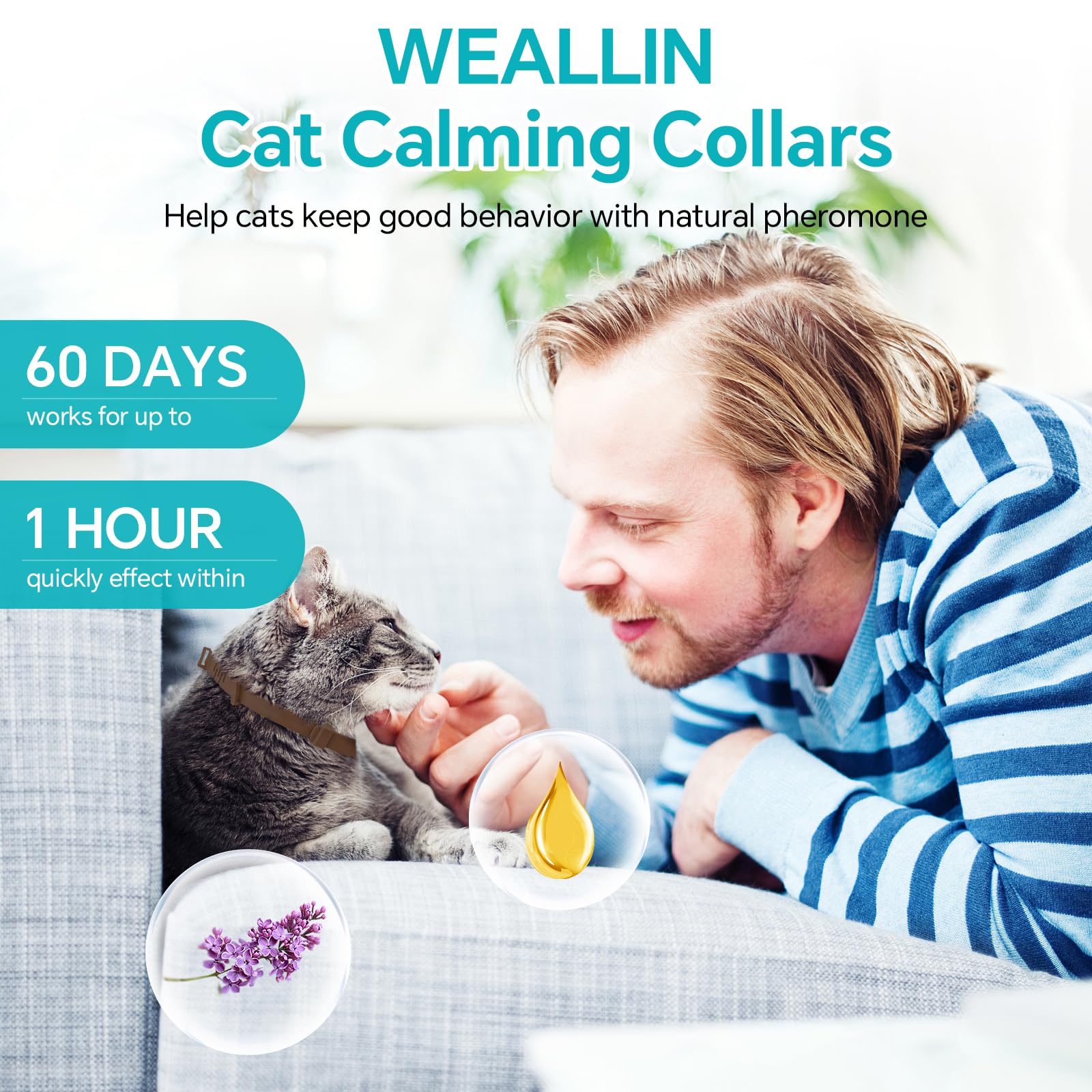 WEALLIN 4 Packs Calming Collar for Cats, Cat Calming Collar Anxiety Aggression Relief Stress Pheromone Collar for Cats, Cat Calming Products with 60 Days Long-Lasting Effect, Adjustable for Most Cat