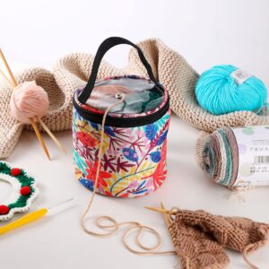 Qukou Yarn Storage Portable Bag,Yarn Bag,Knitting Crochet Bag, Small Size Knitting Projects Organizer for Yarns, Zipper Storage Bag, Maple leaves