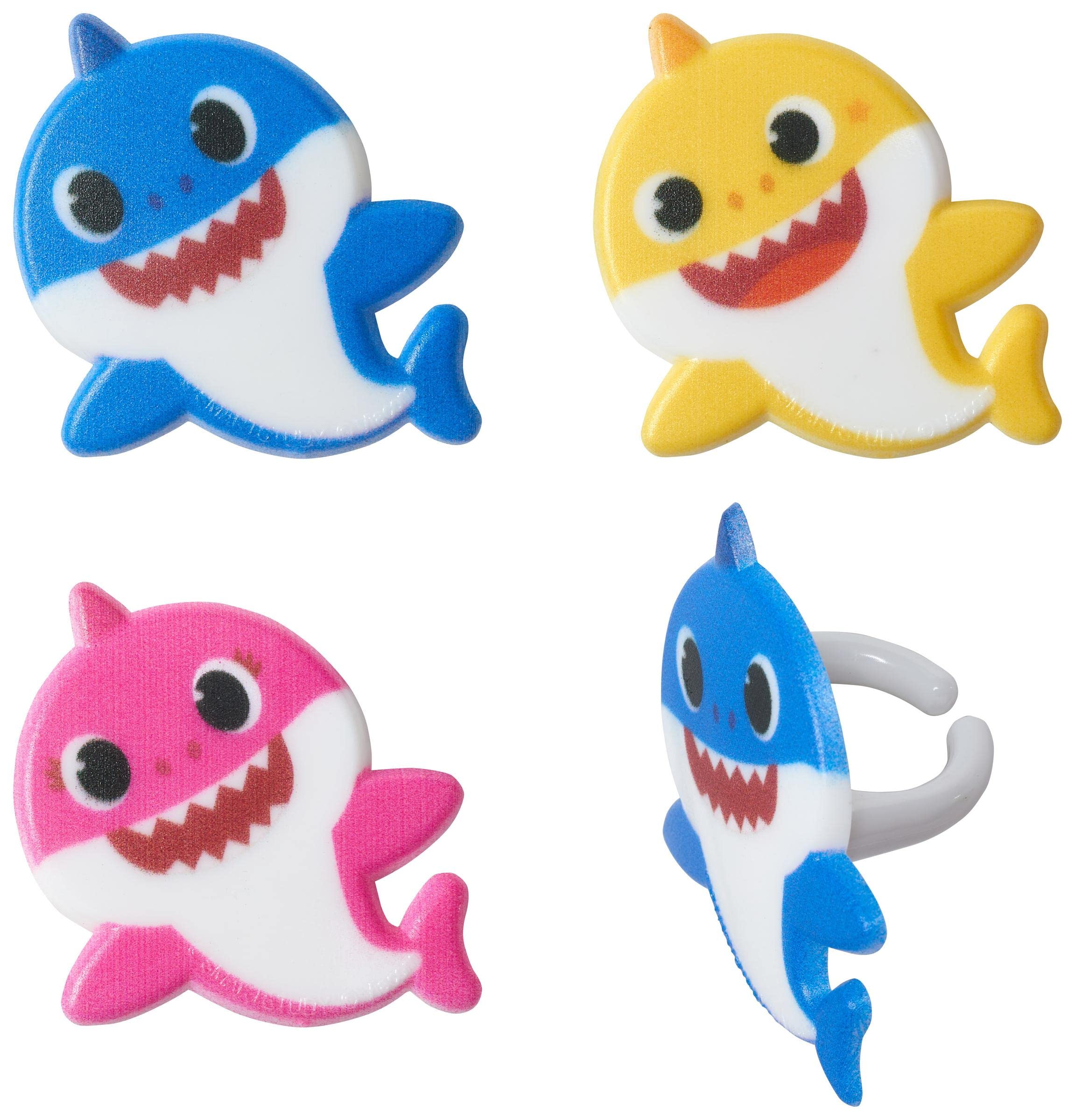 DecoPac Pinkfong Baby Shark 24 Cake Toppers - Blue, Pink, Yellow Cupcake Decorations for Birthday Celebrations