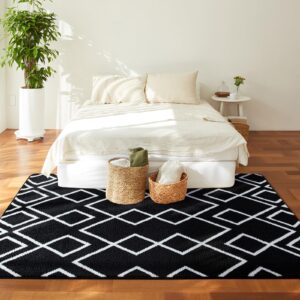 Toneed Geometric Area Rugs Memory Foam Carpet, 4 x 6 Feet Black Washable Shag Rug Modern Low Pile Moroccan Rug for Bedroom Living Room Dorm Nursery Kids Room Home Decor