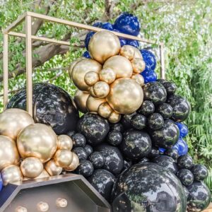 Black Blue Balloon Arch Kit, Black Blue Balloon Garland with Black Blue and Gold Latex Balloons, Black Blue Gold Balloon Arch Garland for Birthday, Baby Shower, Wedding, Anniversary Party Decorations