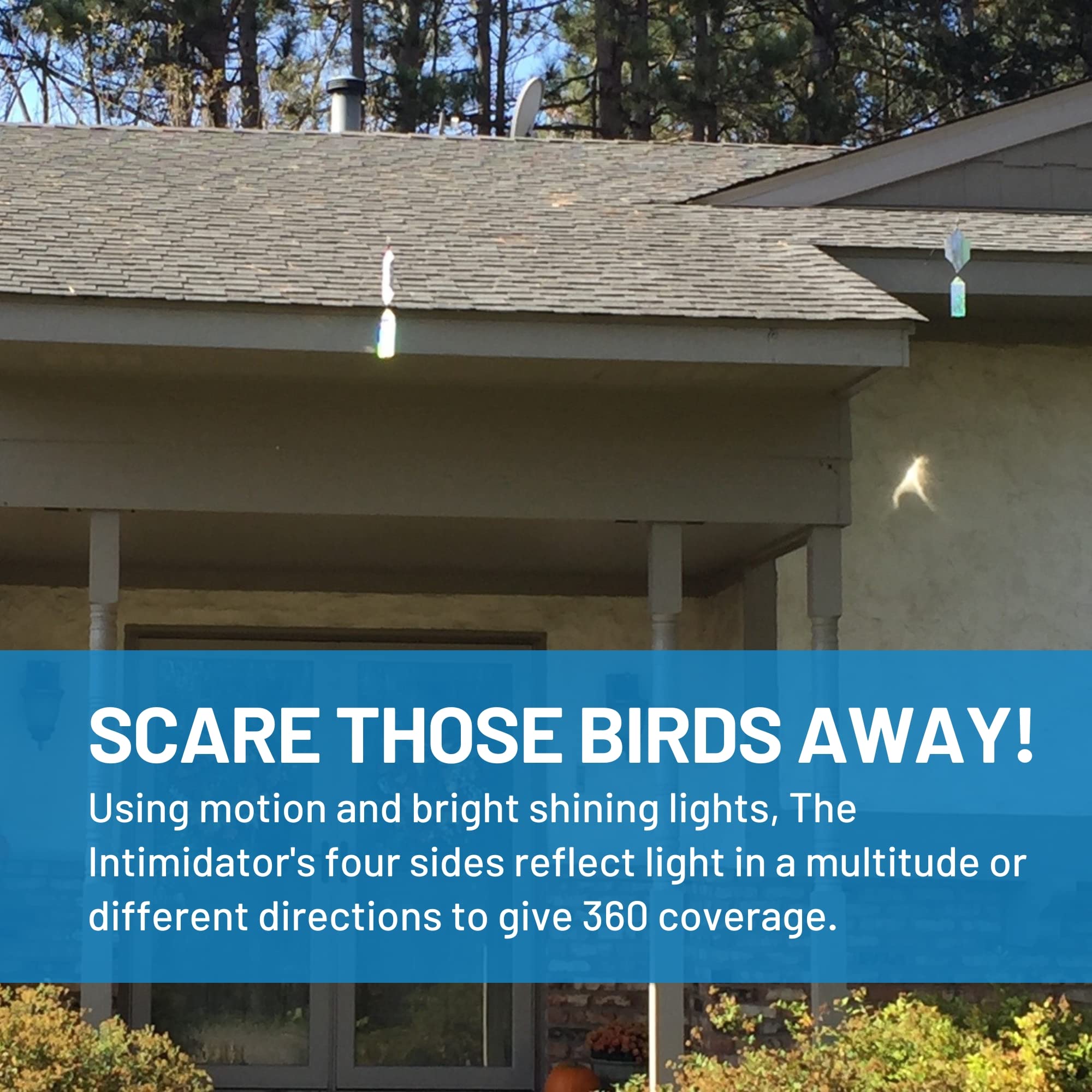 Bird Barrier The Intimidator - Professional Grade Bird Deterrent w/Wind-Twisting Scare Rods - Motion-Activated Woodpecker Deterrent w/Reflective Discs - Scare Device Keeps Birds from Building Nests