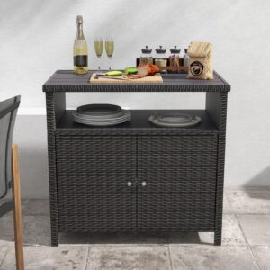 Grand patio Outdoor Wicker Storage Cabinet 2-Door and Shelves Waterproof Patio Sideboard Buffet Cabinet, Dark Brown