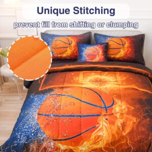 A Nice Night Basketball Print,with Fire and Ice Pattern,Comforter Quilt Set 6PCS Bedding Sets, for Boys Kids Teen (Basketball, Twin)