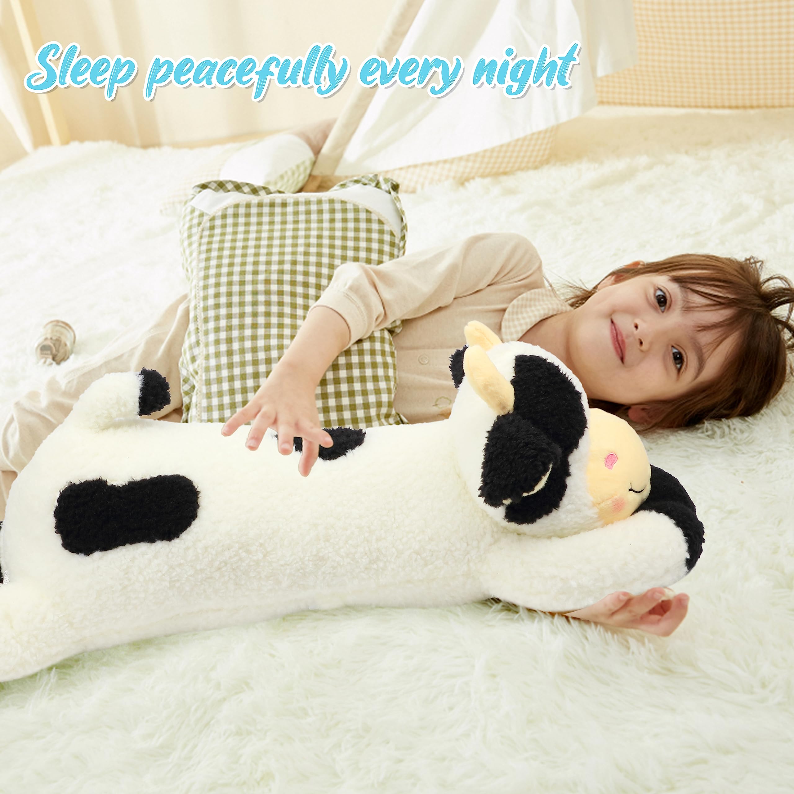 Easfan 36’’ Lying Cow Stuffed Animal Large Hugging Cow Plush Pillow Toy Soft Cute Cattle Doll Home Decoration Christmas Birthday Gifts for Kids Adults Boys Girls