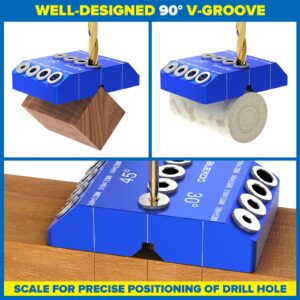 BLEKOO Blue Angled Drill Guide Jig with 4 Bits for Wood Posts & Cable Railing Lag Screw Kit, Durable All Metal Drill Jig for Drilling 30°, 45°, 90° Degree Angle Holes